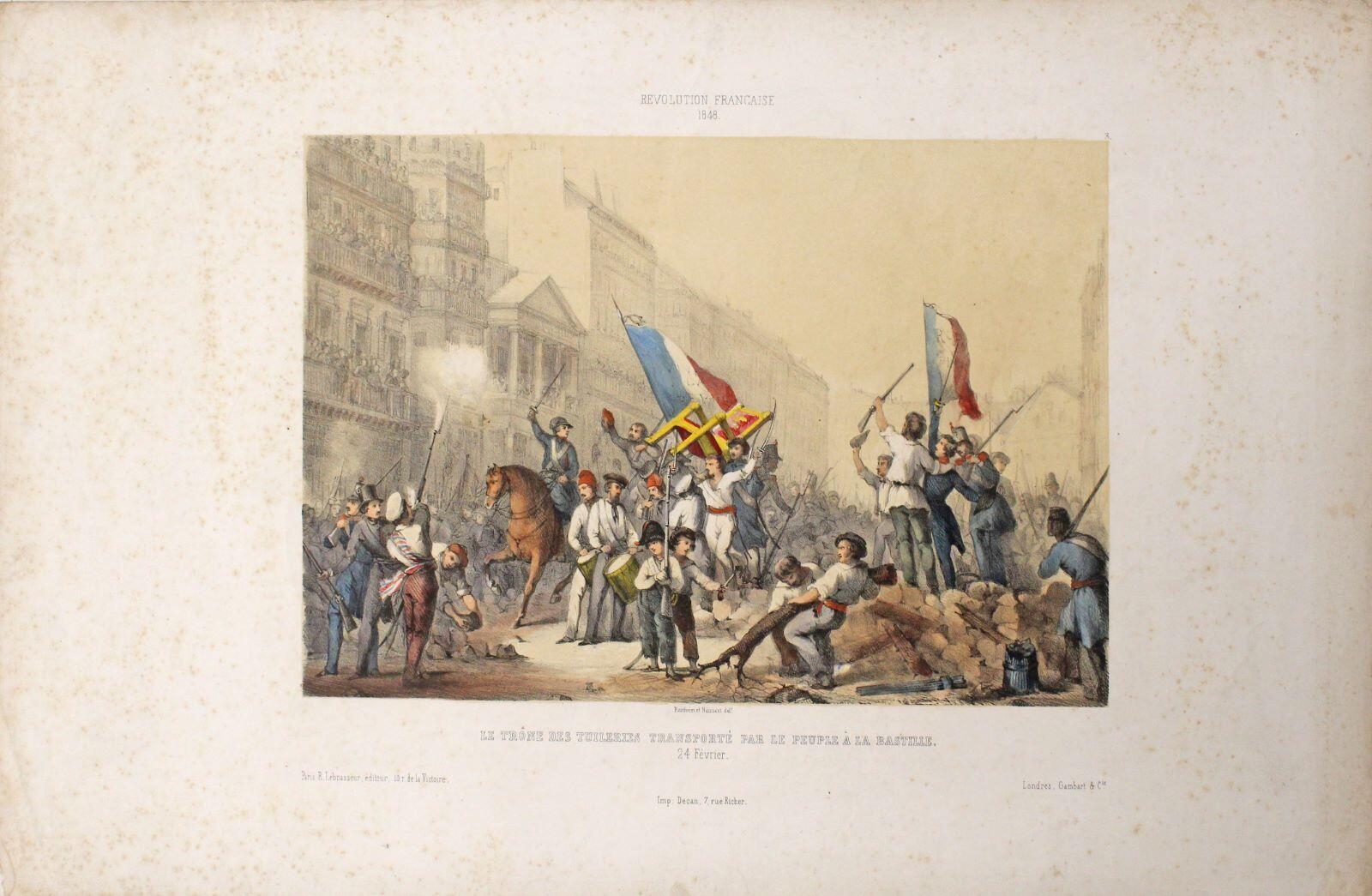 LE TRÔNE DES TUILERIES TRANSPORTé PAR LE PEUPLE à LA BASTILLE. 24 Février.