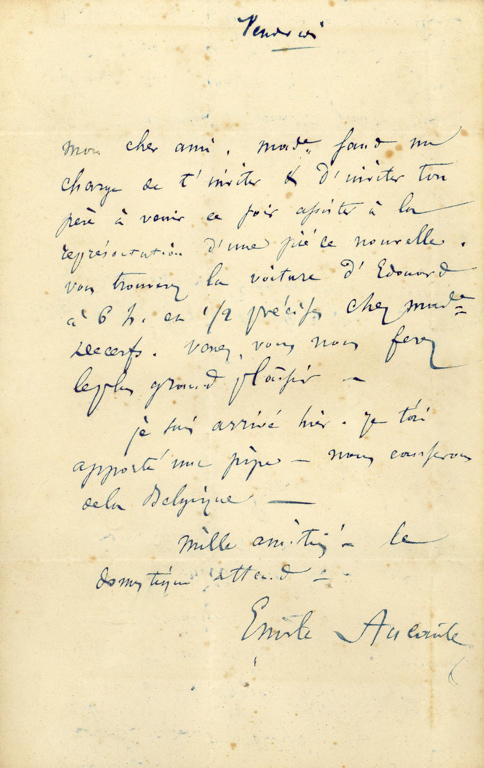 Lettre d’Emile AUCANTE à Louis YVERNAULT