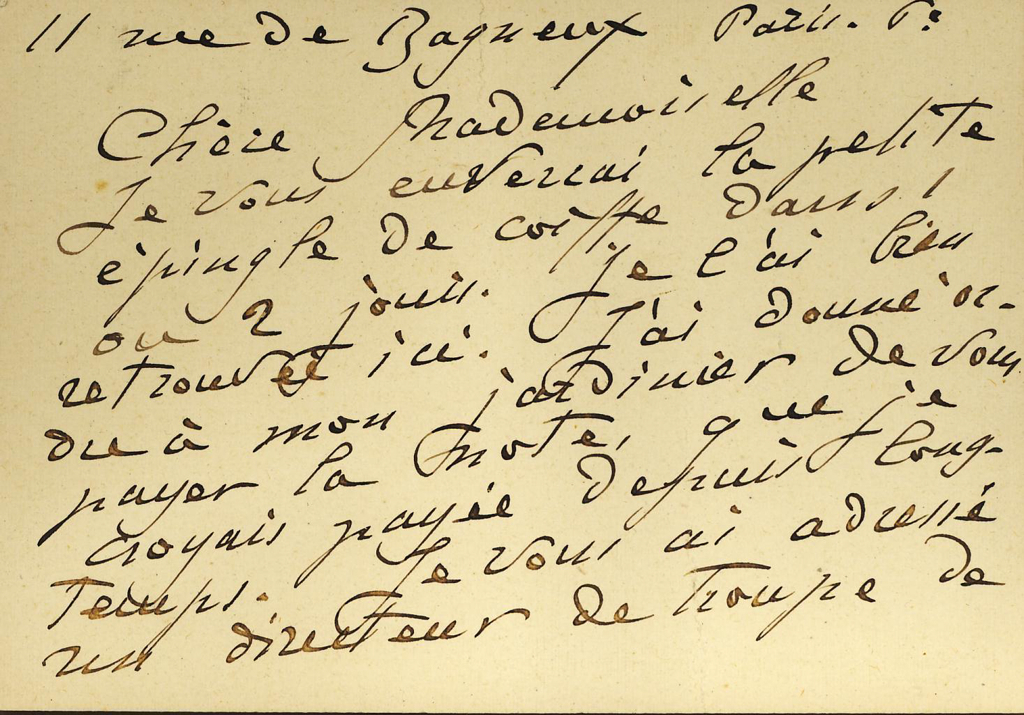 Billet autographe d’Aurore LAUTH-SAND aux demoiselles MICHARD