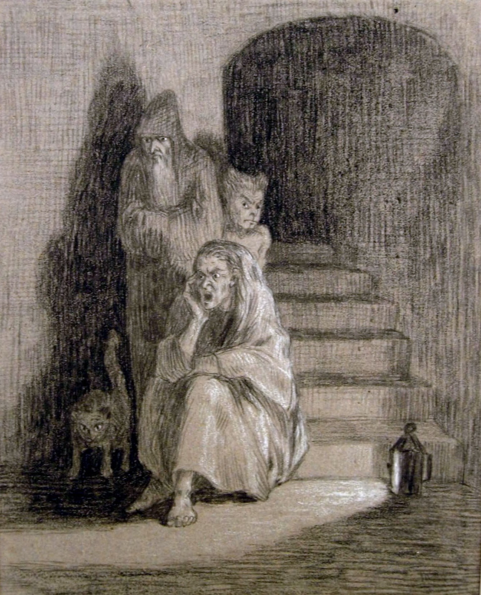 Groupe de personnages effrayés (titre factice)