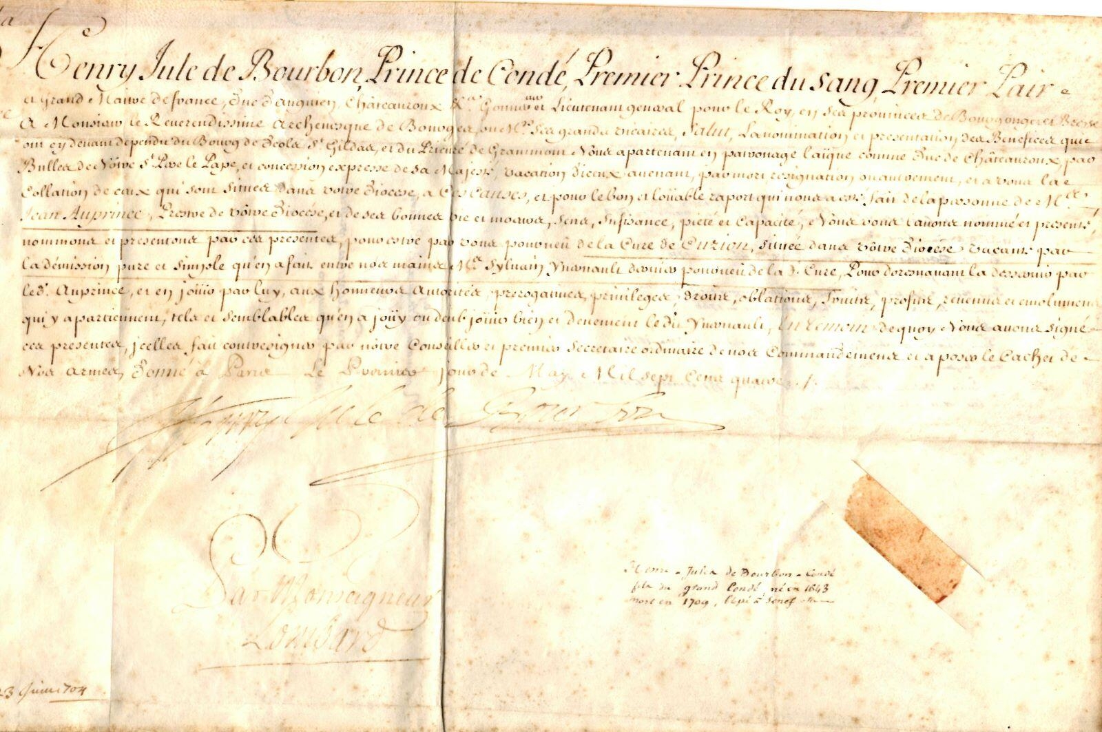 Nomination d'un prêtre à la Cure de Cuzion en Berry