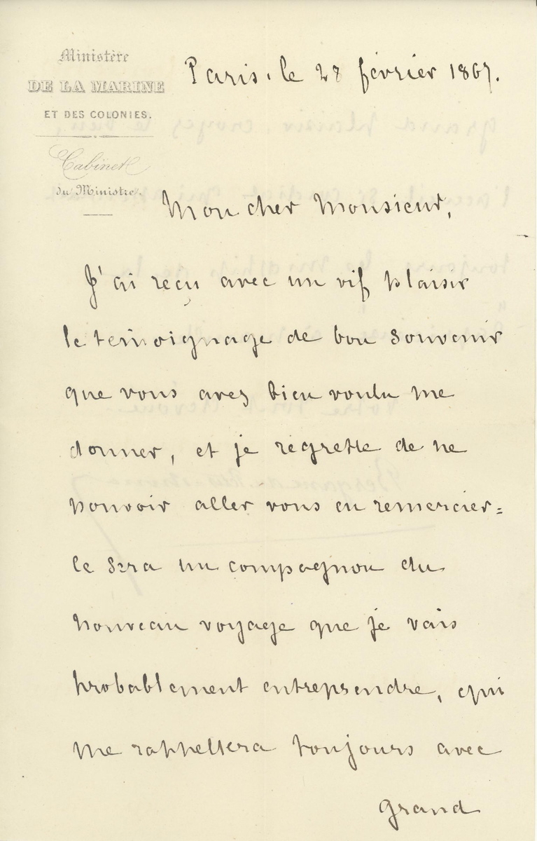 Lettre autographe signée d'Abel BERGASSE DU PETIT-THOUARS à Edmond PLAUCHUT
