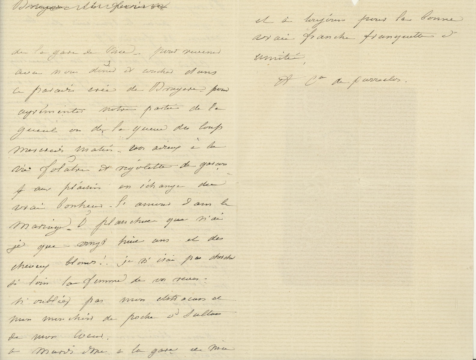 Lettre autographe signée de la Comtesse Alix DE PIERRECLOS adressée à Edmond PLAUCHUT