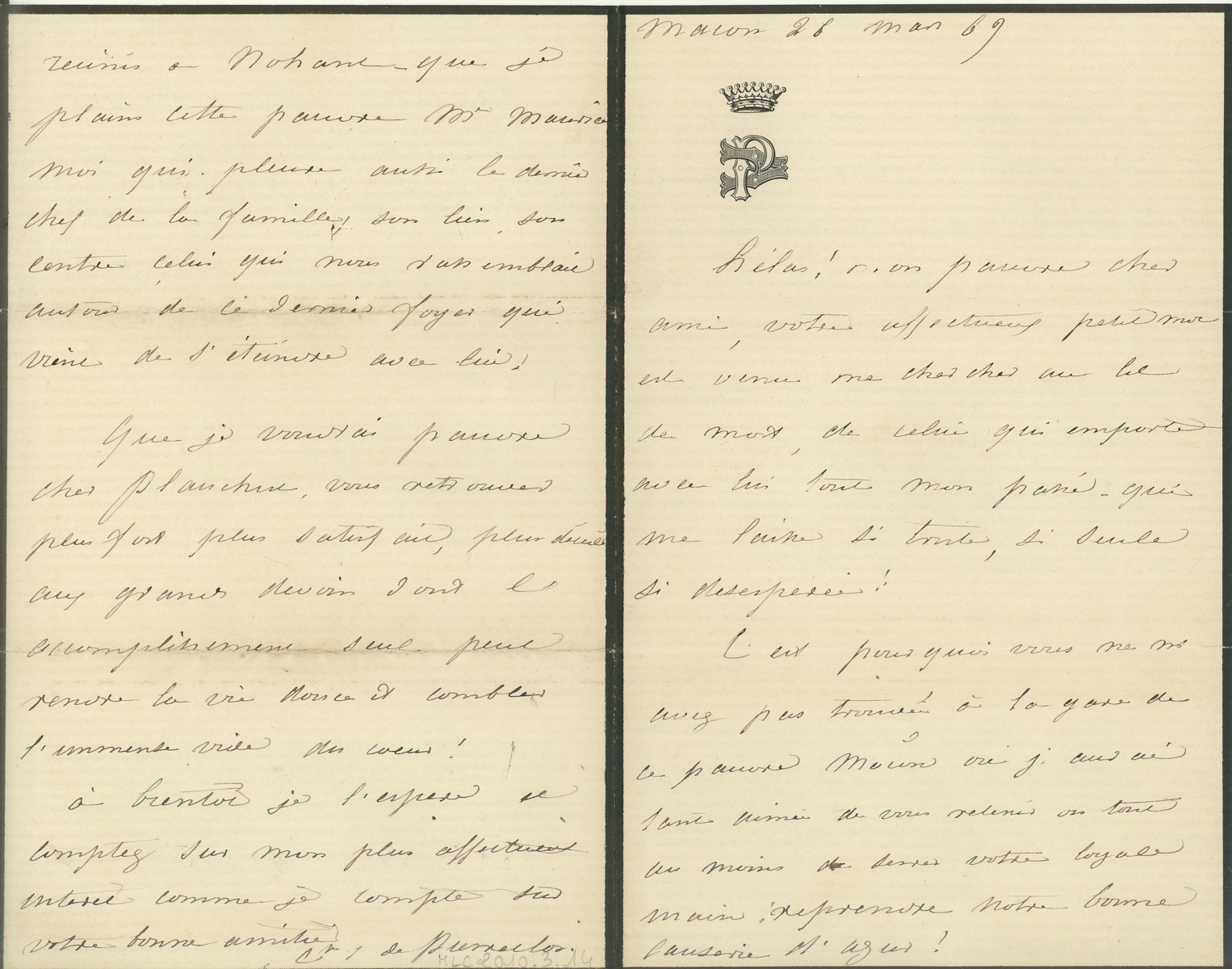 Lettre autographe signée de la Comtesse Alix DE PIERRECLOS adressée à Edmond PLAUCHUT