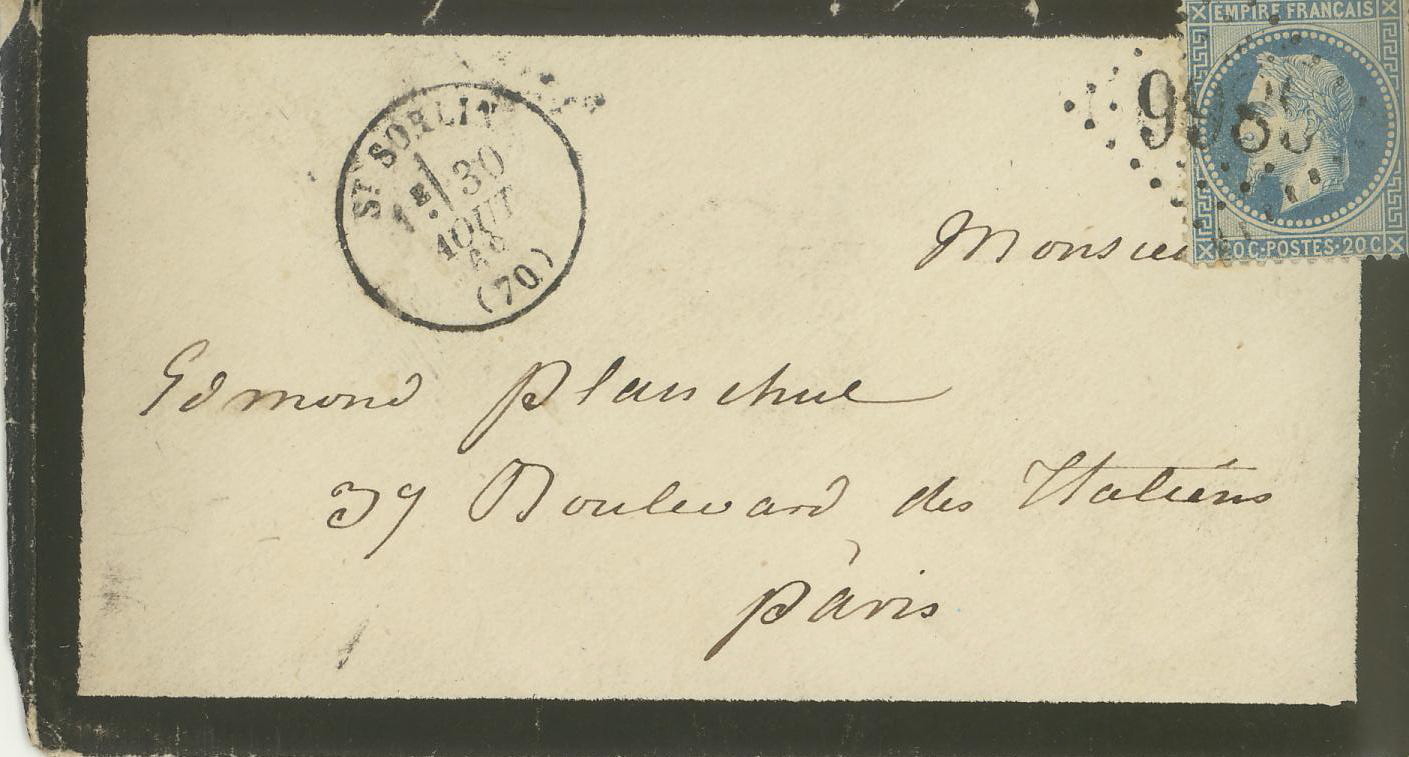 Enveloppe autographe de la Comtesse Alix DE PIERRECLOS  adressée à Edmond PLAUCHUT