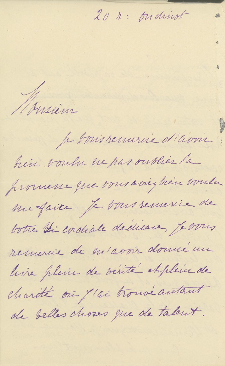 Lettre autographe signée de Yetta BLAZE DE BURY à Edmond PLAUCHUT