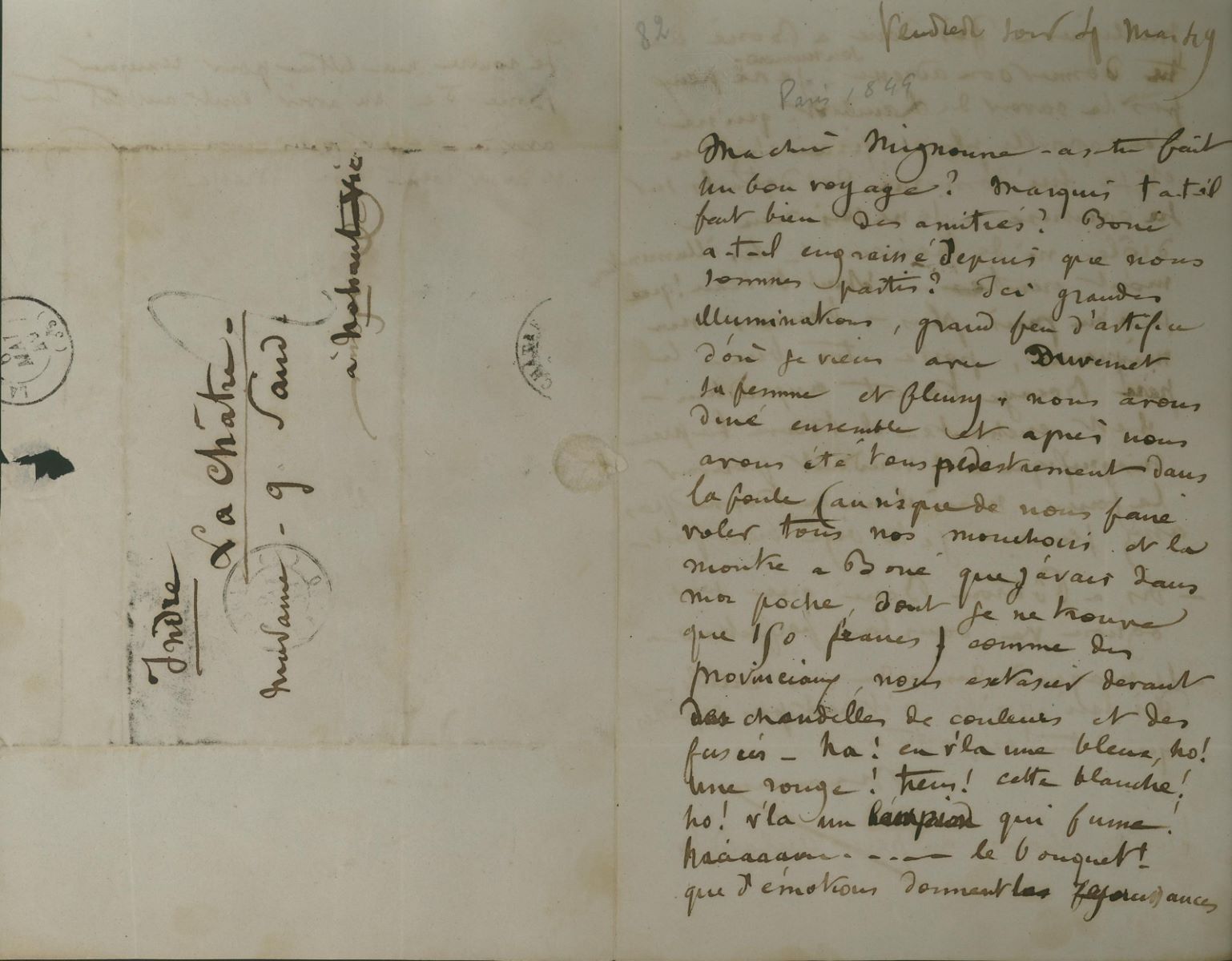 Lettre-enveloppe autographe de Maurice SAND à George SAND