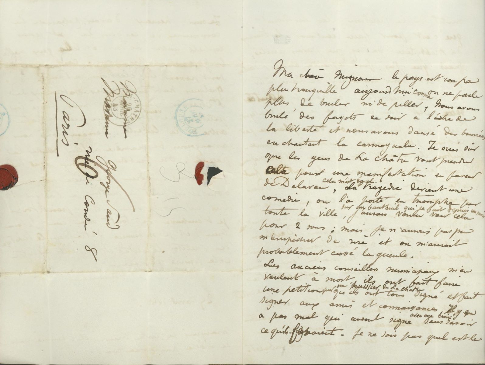Lettre-enveloppe autographe de Maurice SAND à George SAND