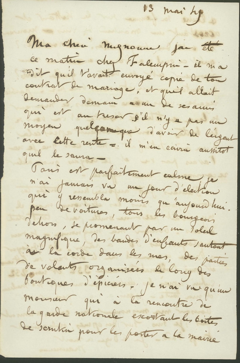 Lettre autographe signée de Maurice SAND à George SAND