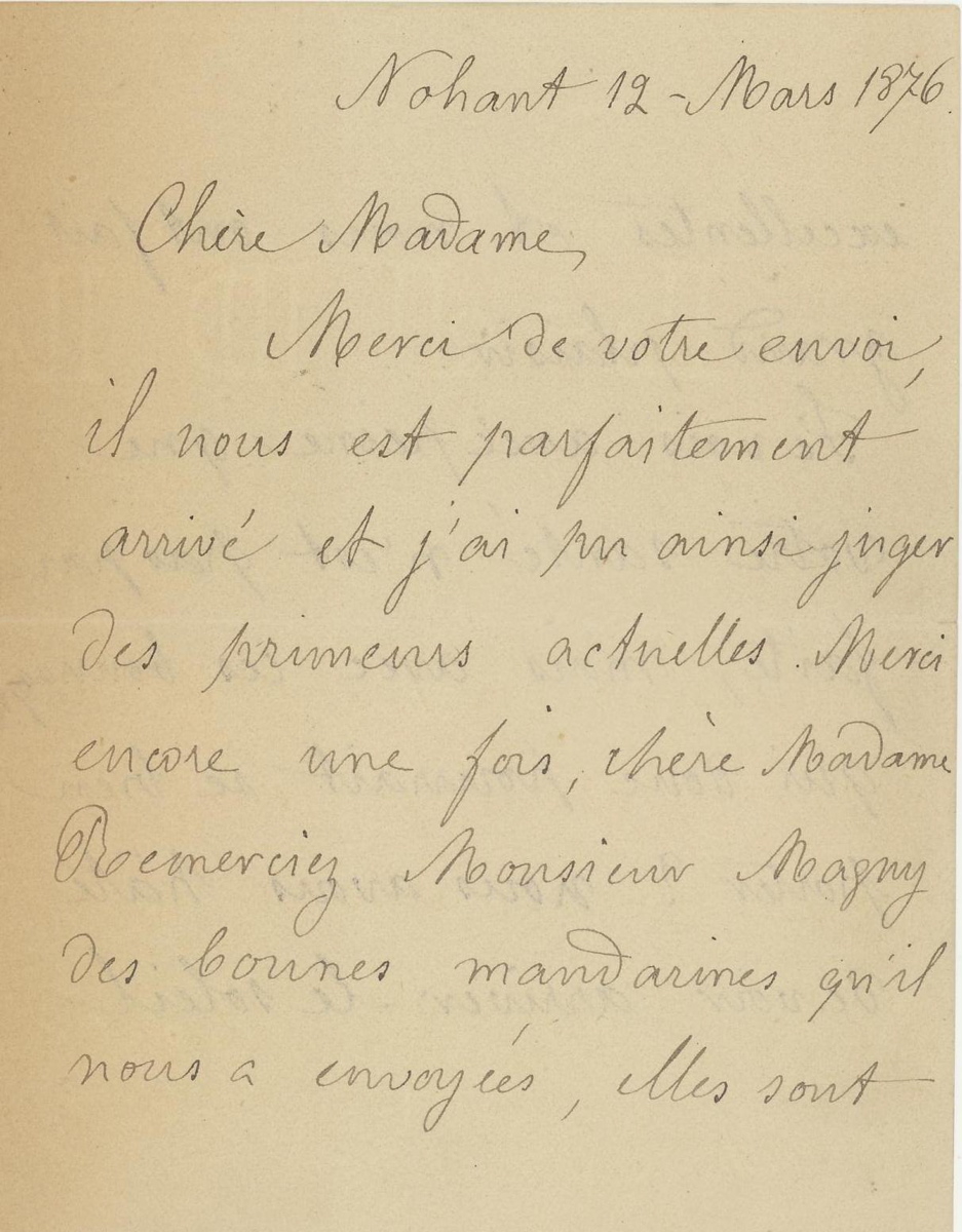Lettre de Lina SAND-CALAMATTA adressée à Madame MAGNY (?)