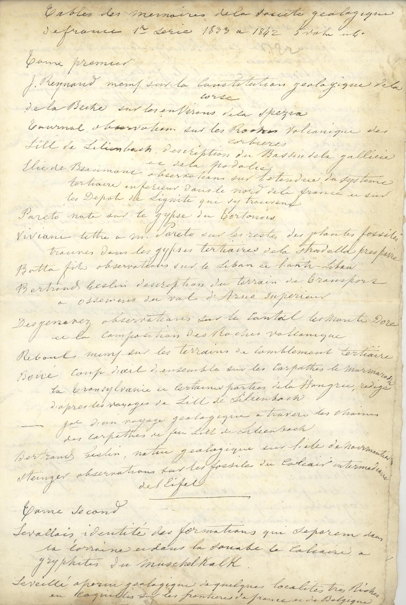 Tables des mémoires de la Société Géologique de France de 1833 à 1873