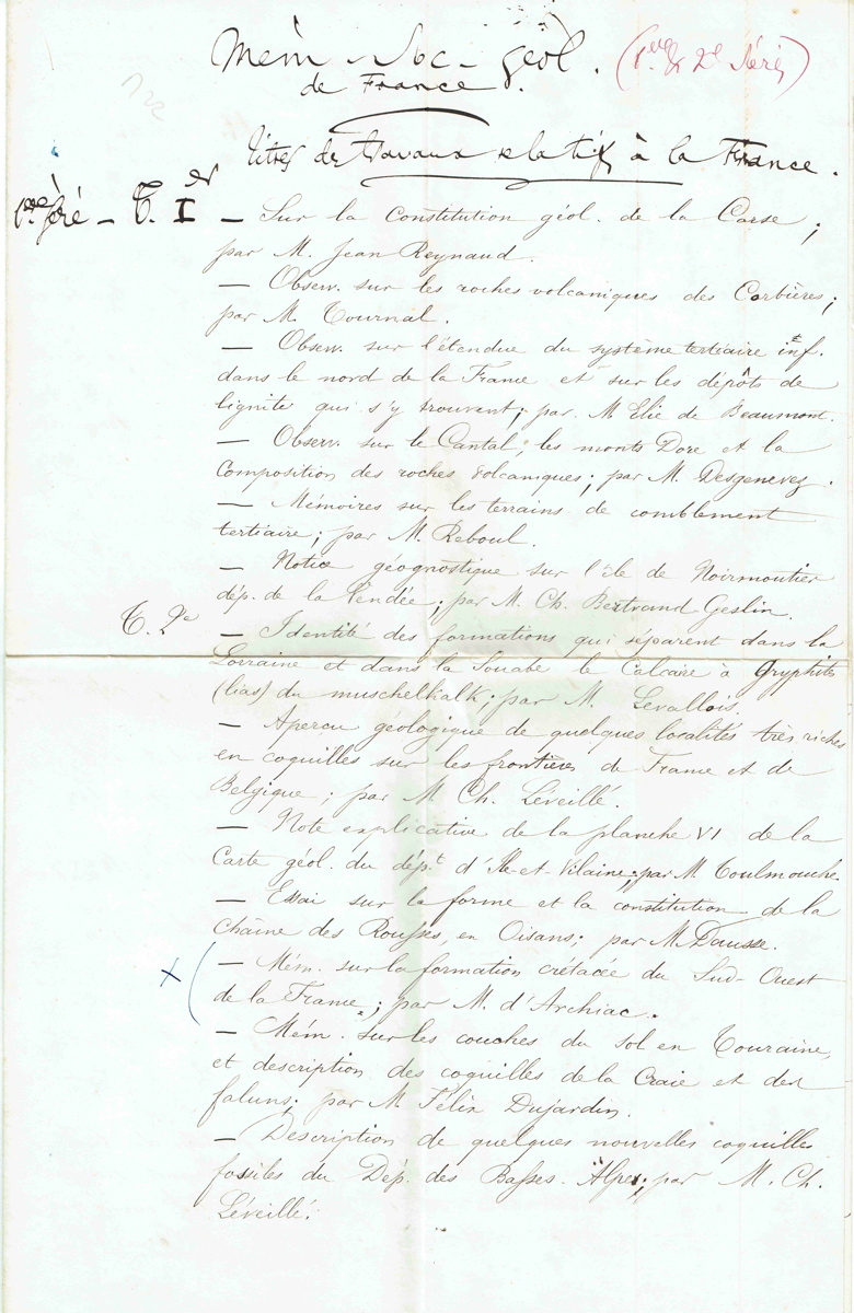 Titres des travaux relatifs à la France de la Société Géologique de France