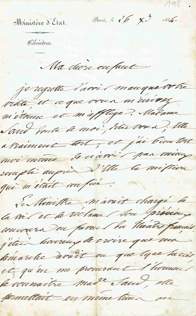 Lettre autographe signée de Camille DOUCET à Mme ARNOULD-PLESSY