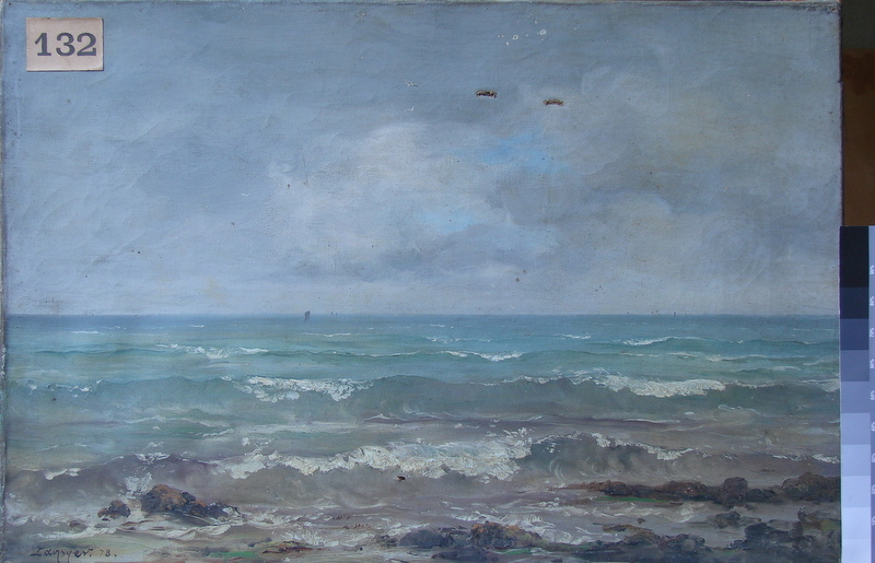 Pleine mer près du Bain de Granville, temps gris.