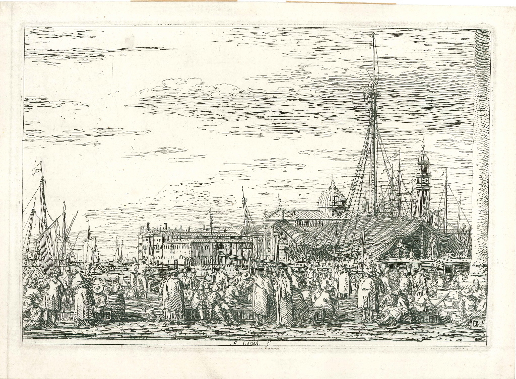 Marché, personnages au port. (titre factice)