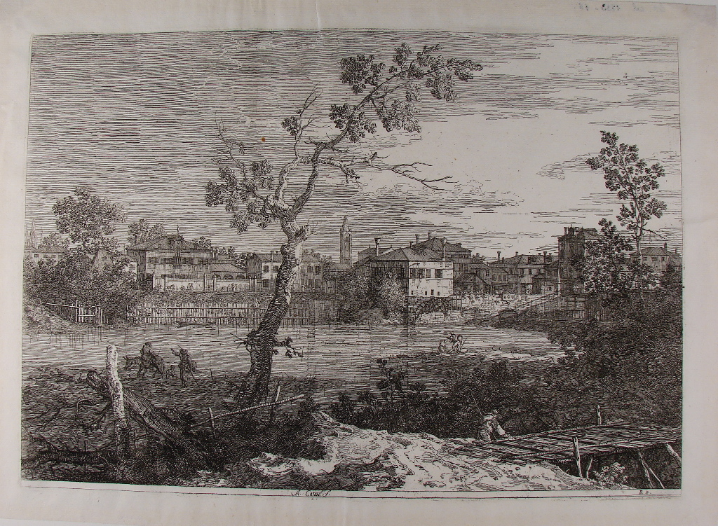 Personnages et un âne au bord de la rivière. (titre factice)