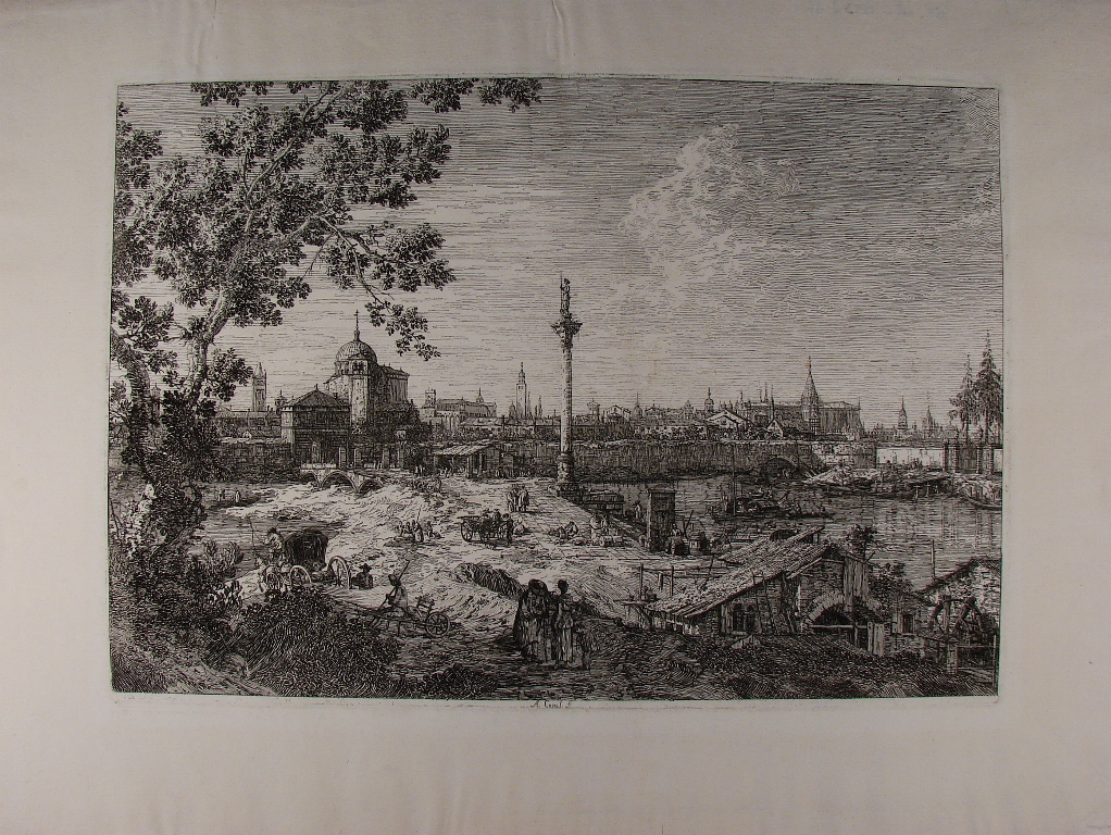 Panorama d’une ville baignée par une rivière. (titre factice)