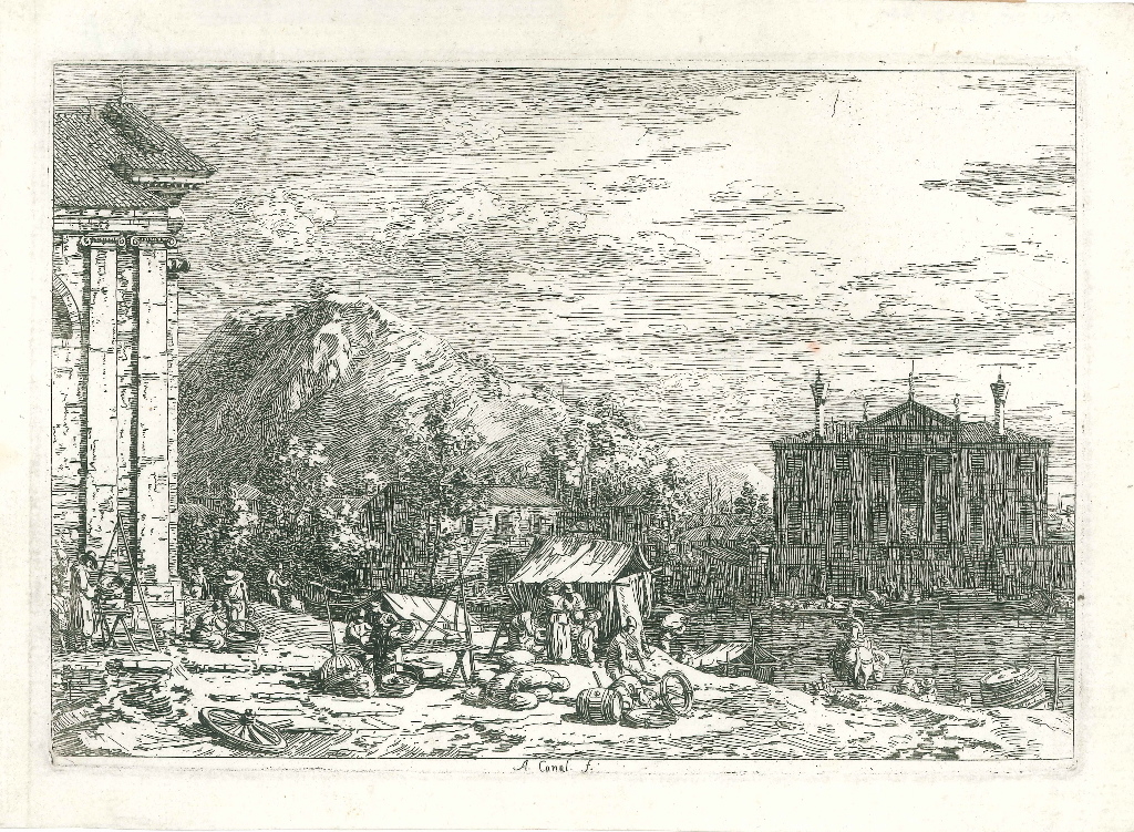 Marché au bord de la rivière. (titre factice)