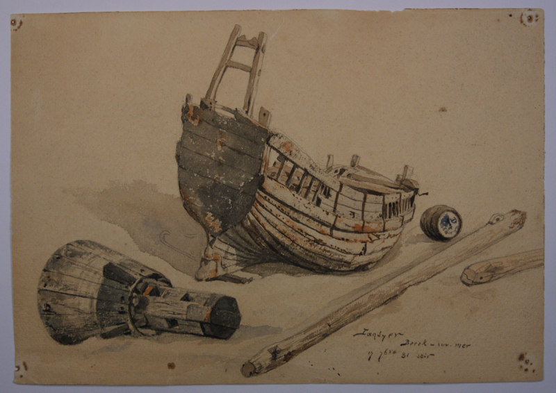 Epave de barque, plage de Berck-sur-Mer. (Titre inscrit)