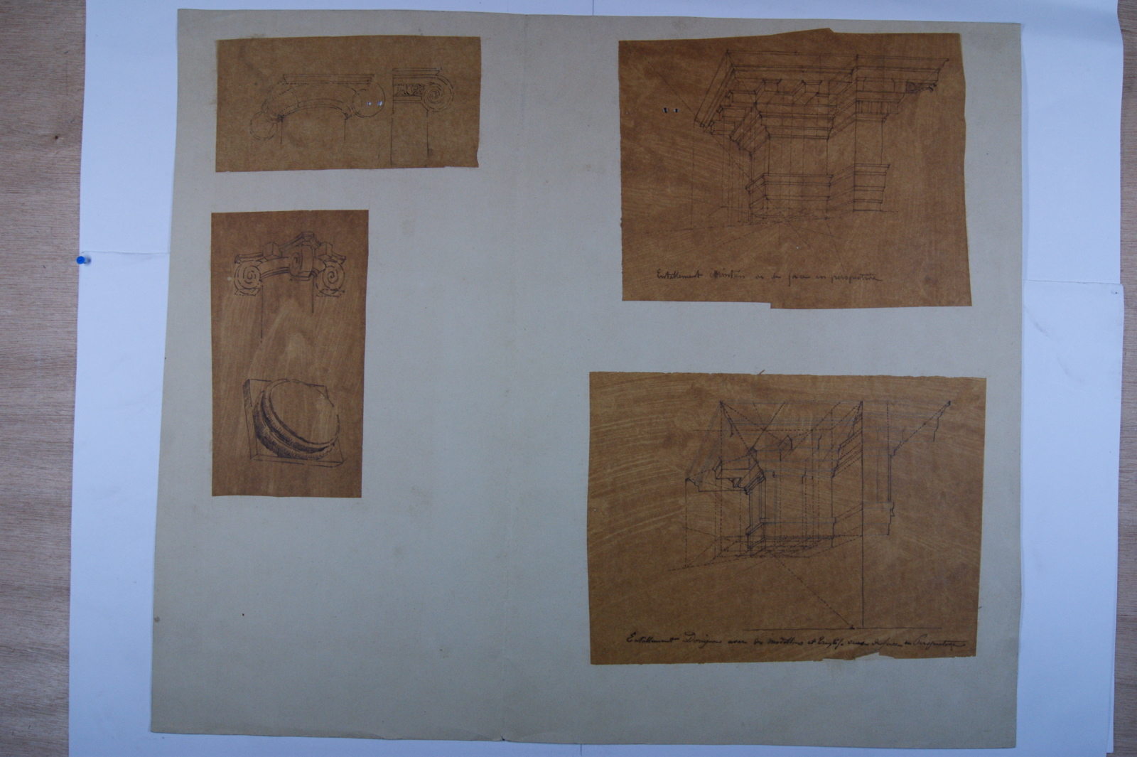 Entablements et chapiteaux doriques et ioniques. (titre factice)