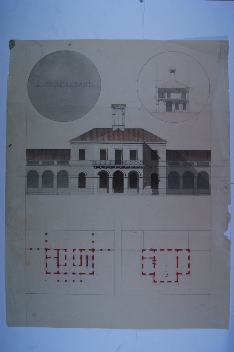 Plans au sol, en coupe et en élévation d'une maison. (titre factice)