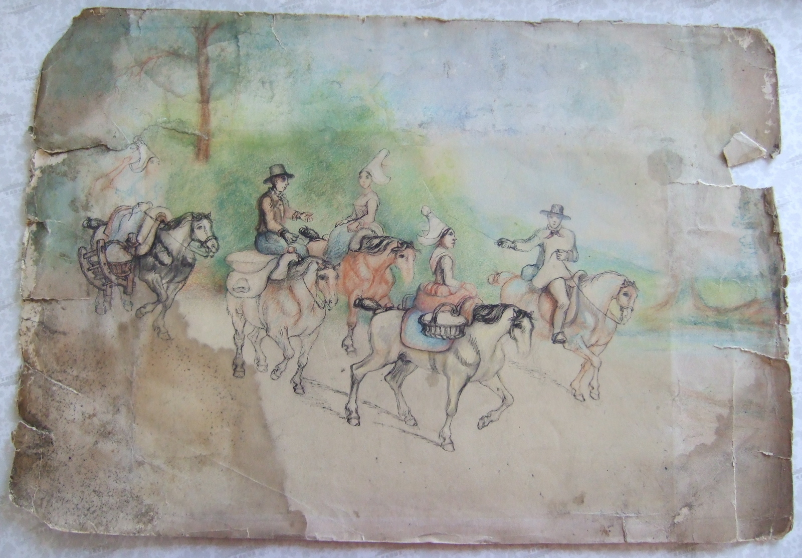 Cinq cavaliers à cheval. (titre factice)