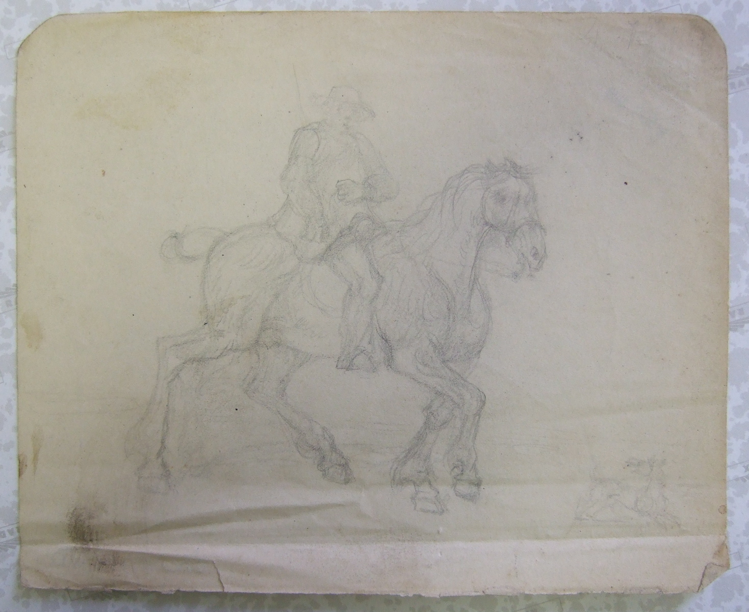 Paysan à cheval et chien courant devant. (titre factice)