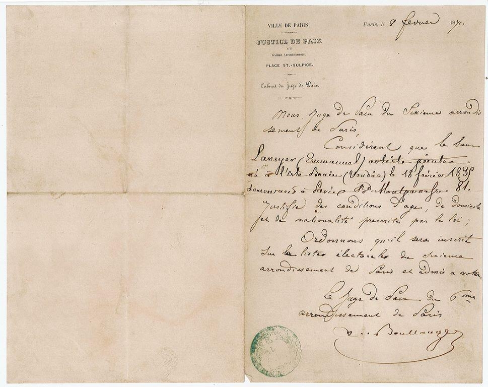 Cartes d'électeur et lettre d'inscription électorale d'Emmanuel Lansyer (titre factice)
