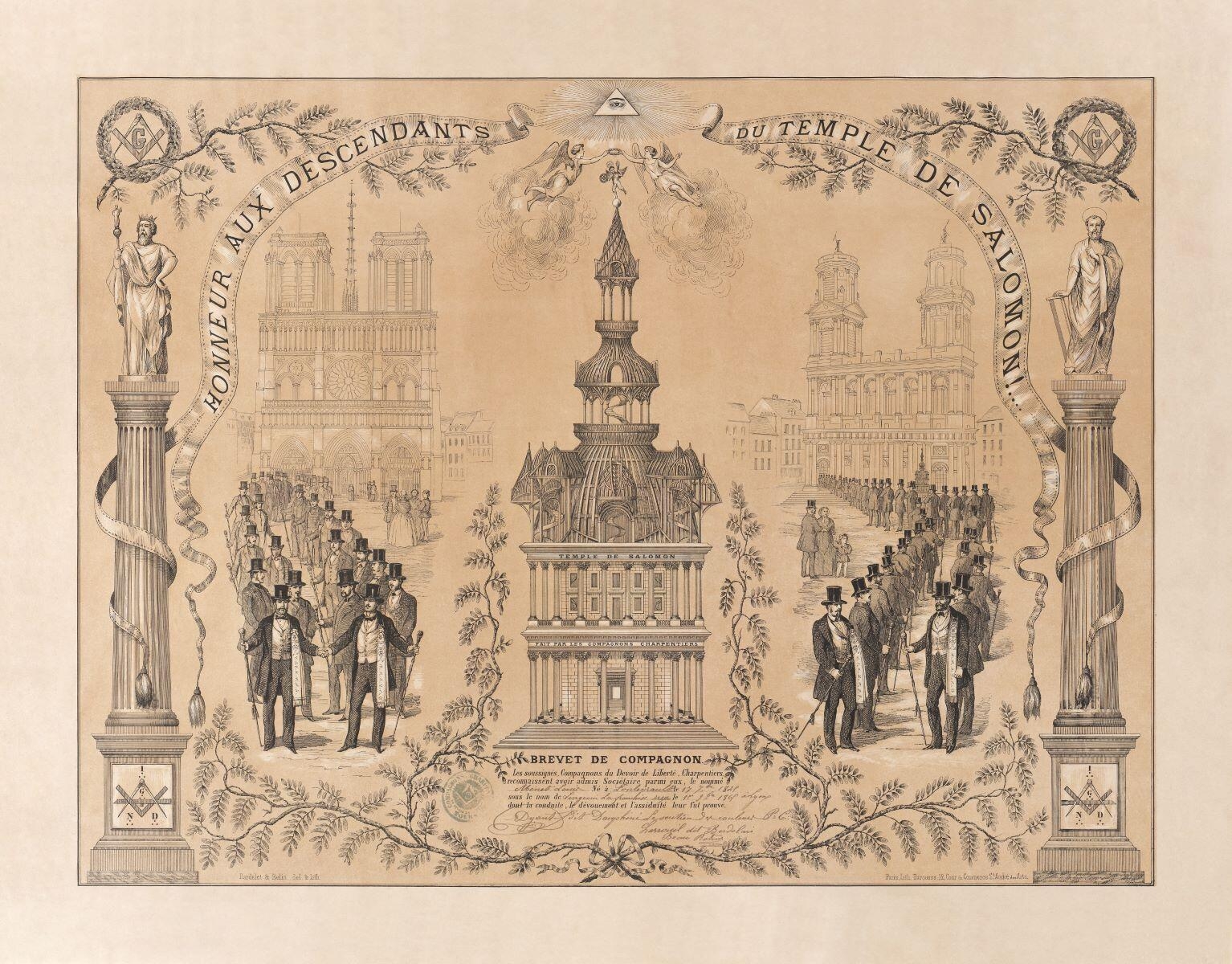 Brevet du compagnon charpentier du Devoir de Liberté Louis Ménet