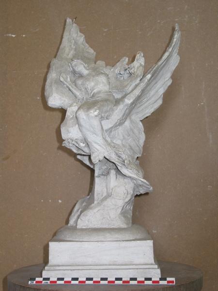Personnage couronné de lauriers, tenant une lyre, est emmené sur les ailes d'un aigle