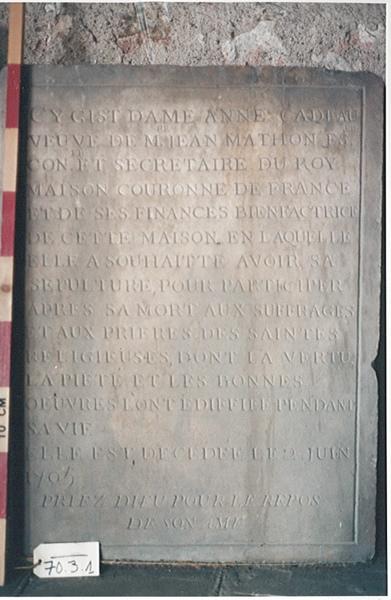 Epitaphe de Dame Anne Cadeau