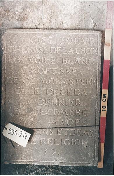 Epitaphe de soeur Thérèse de la Croix du voile blanc