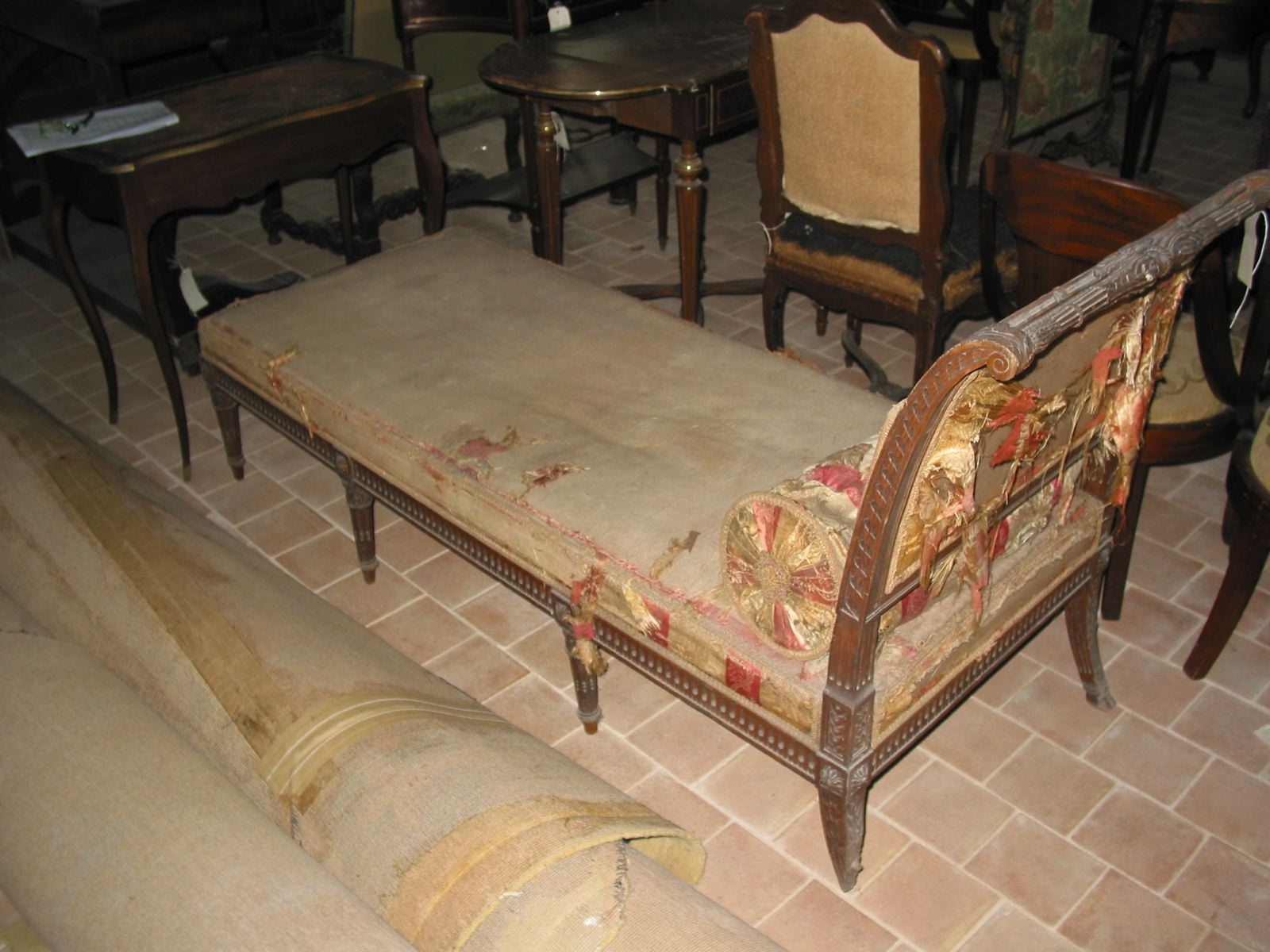 chaise longue Louis XVI, coussin chasuble