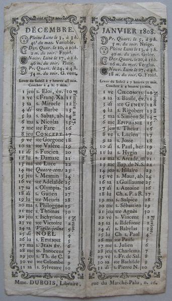 Calendrier de l'année 1808