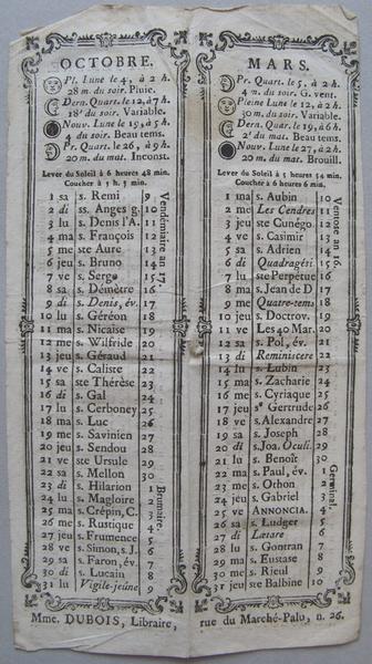 Calendrier de l'année 1808