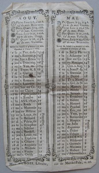 Calendrier de l'année 1808