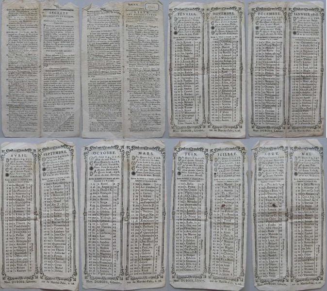 Calendrier de l'année 1808