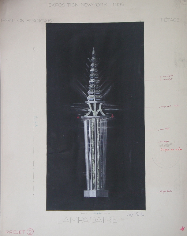 EXPOSITION NEW YORK 1939 /PAVILLON FRANCAIS/ 1 ETAGE / LAMPADAIRE / PROJET 2 (titre inscrit)