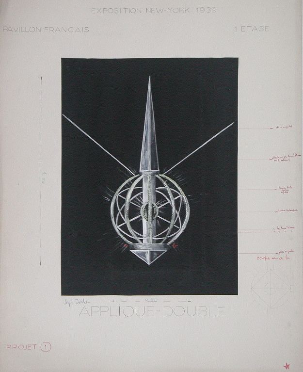 EXPOSITION NEW YORK 1939 / PAVILLON FRANCAIS / 1 ETAGE / APPLIQUE DOUBLE / PROJET 1 (titre inscrit)
