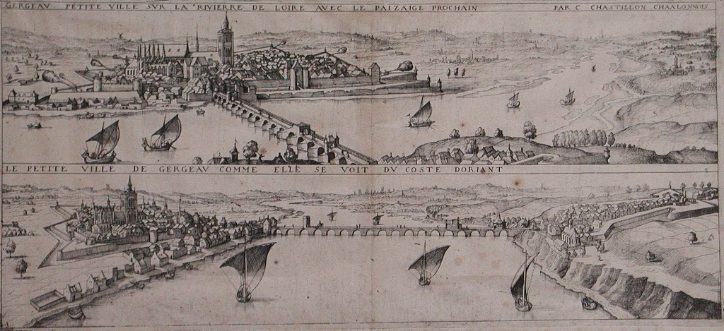 Gergeau, petite ville sur la rivière de Loire avec le paizaige prochain / le petite ville de Gergeau comme elle se voit du coste doriant (titres inscrits)