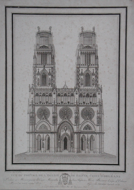 VUE DU PORTAIL DE L’EGLISE SAINTE CROIX D’ORLEANS / Dédiée à Monseigneur Etienne Alexandre Jean Baptiste Marie Bernier, Evêque d’Orléans. (titre inscrit)