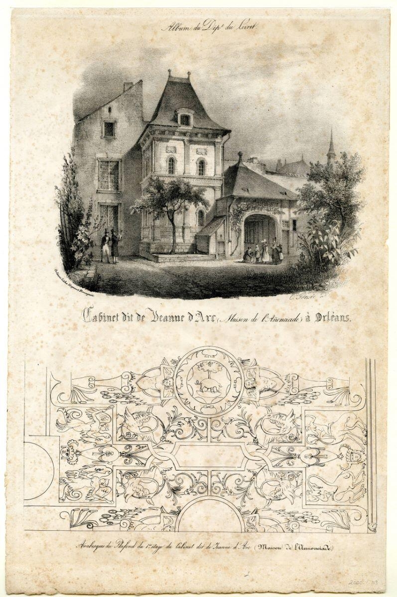 Album du Dept du Loiret  / Cabinet dit de Jeanne d’Arc ( Maison de l’Annonciade) à Orléans / Arabesque du Plafond du 1er étage du Cabinet de Jeanne d’Arc (maison de l’Annonciade)  (titres inscrits)