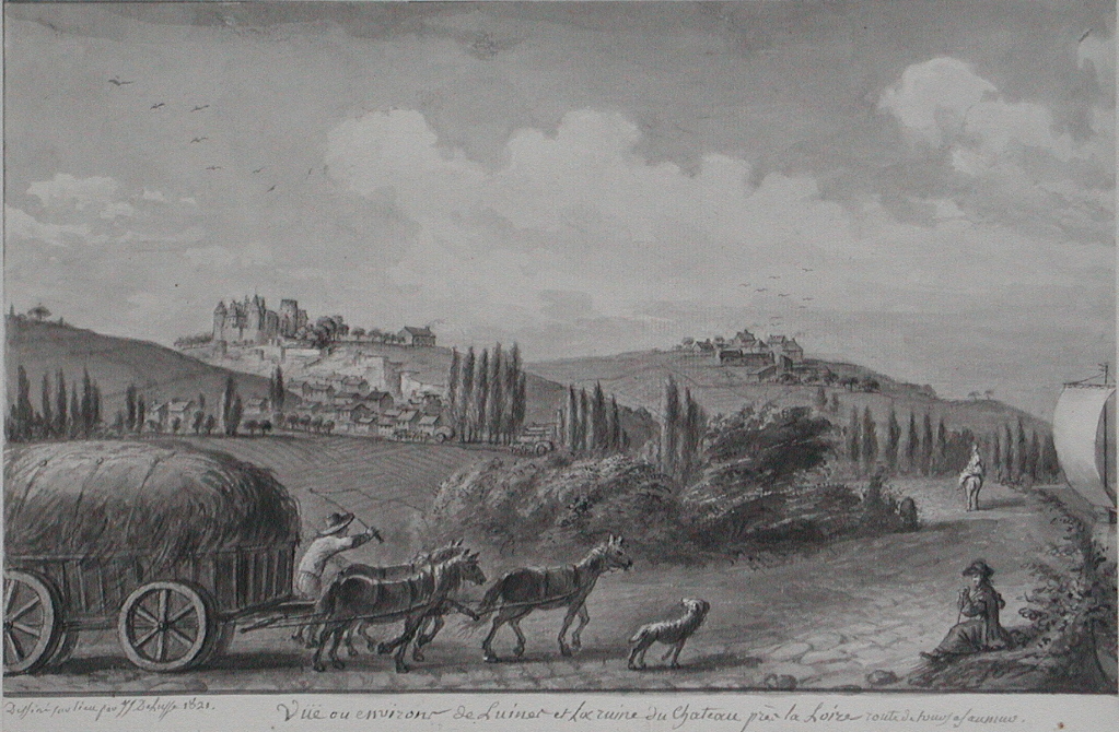 Vüe ou environs de Luines et La ruine du Chateau près la Loire route de tours a Saumur. (titre inscrit)