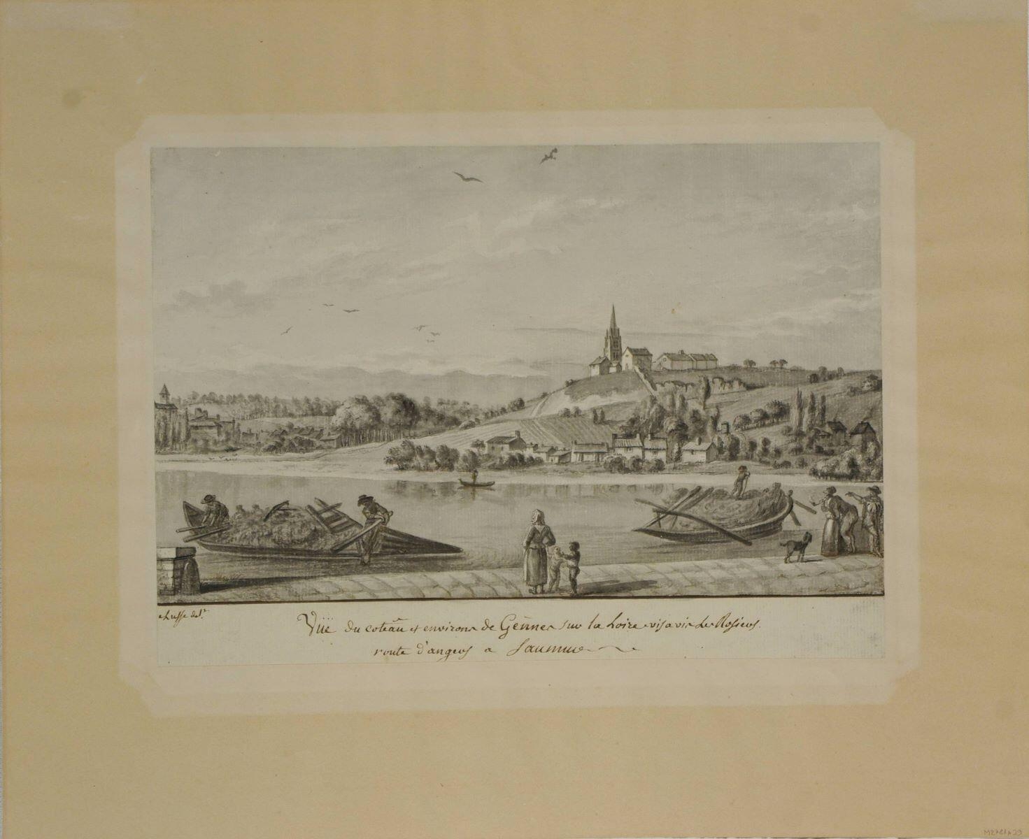 Vüe du coteau et environs de Gennes sur la Loire vis à vis Les Rosiers / route d’angers à Saumur. (titre inscrit)