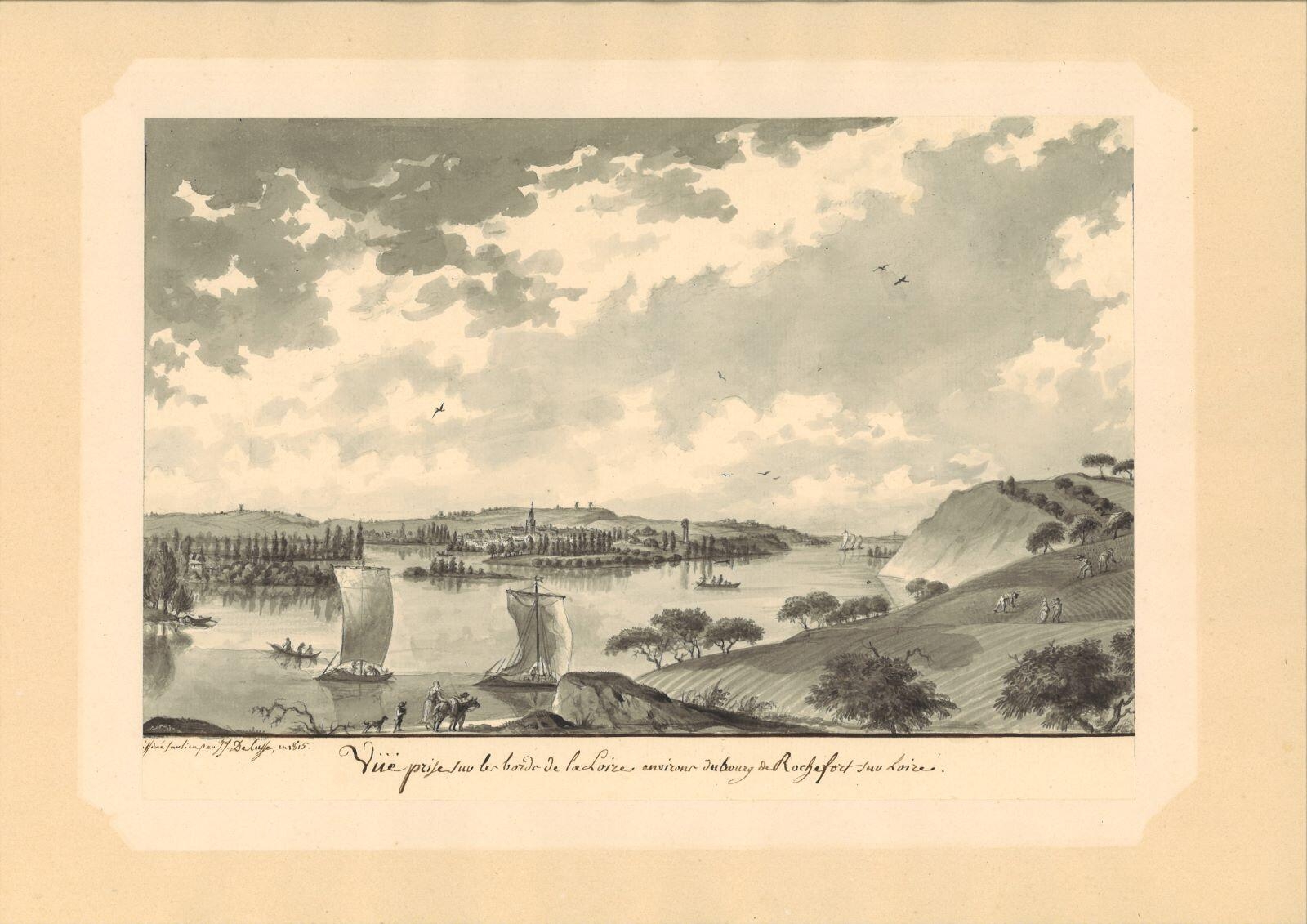 Vüe prise sur les bords de la Loire, environs du bourg de Rochefort sur Loire. (titre inscrit)