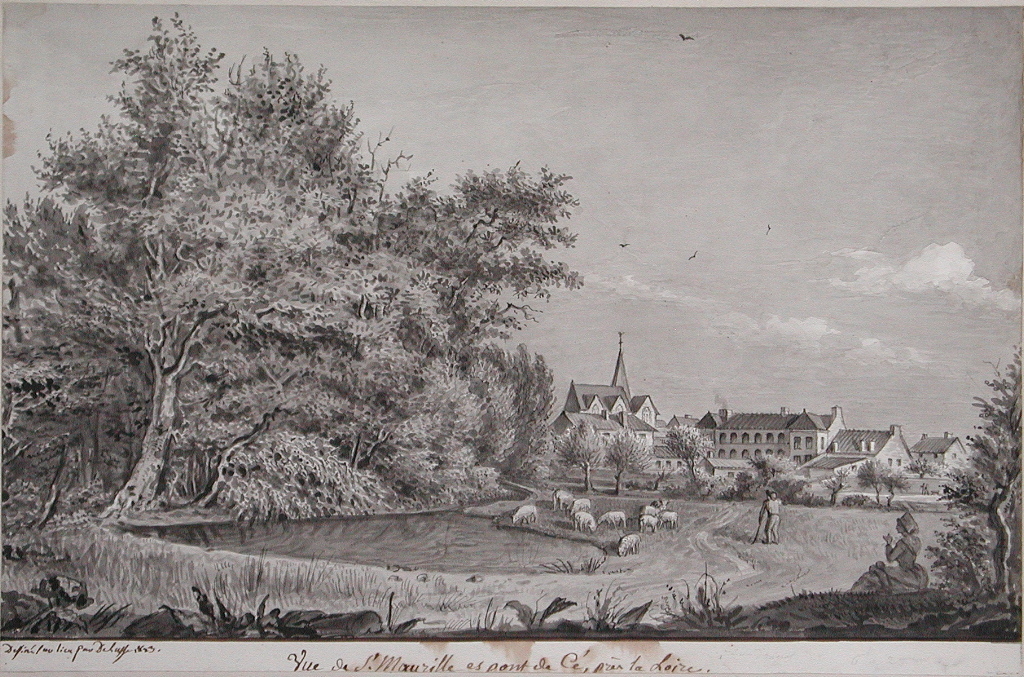 Vue de St Maurille es pont de Cé près la Loire  (titre inscrit)