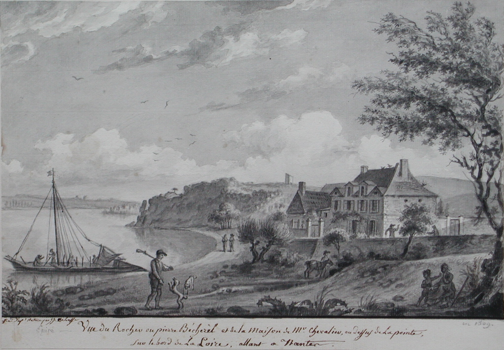 Vue du Rocher ou pierre de Bécherel et de la Maison de Mr Chevalier, au dessus de la pointe, / sur le bord de la Loire, allant à Nantes (titre inscrit)