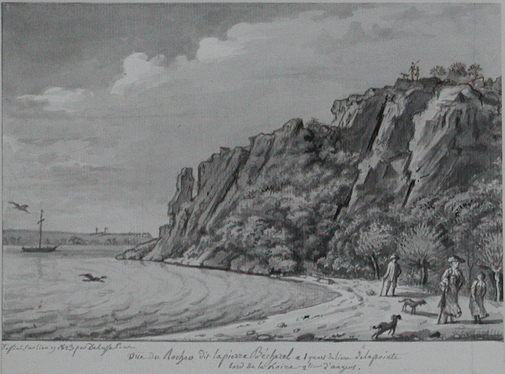 Vüê du rocher dit de la pierre bécherel à un quart de lieue de la pointe / bord de la Loire 2 lieues d’Angers.  (titre inscrit)