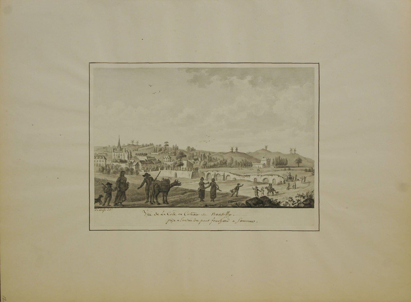 Vüe de La Côte ou Coteau de Nantilly. / prise a l’entrée du pont fouchard a Saumur. (titre inscrit)