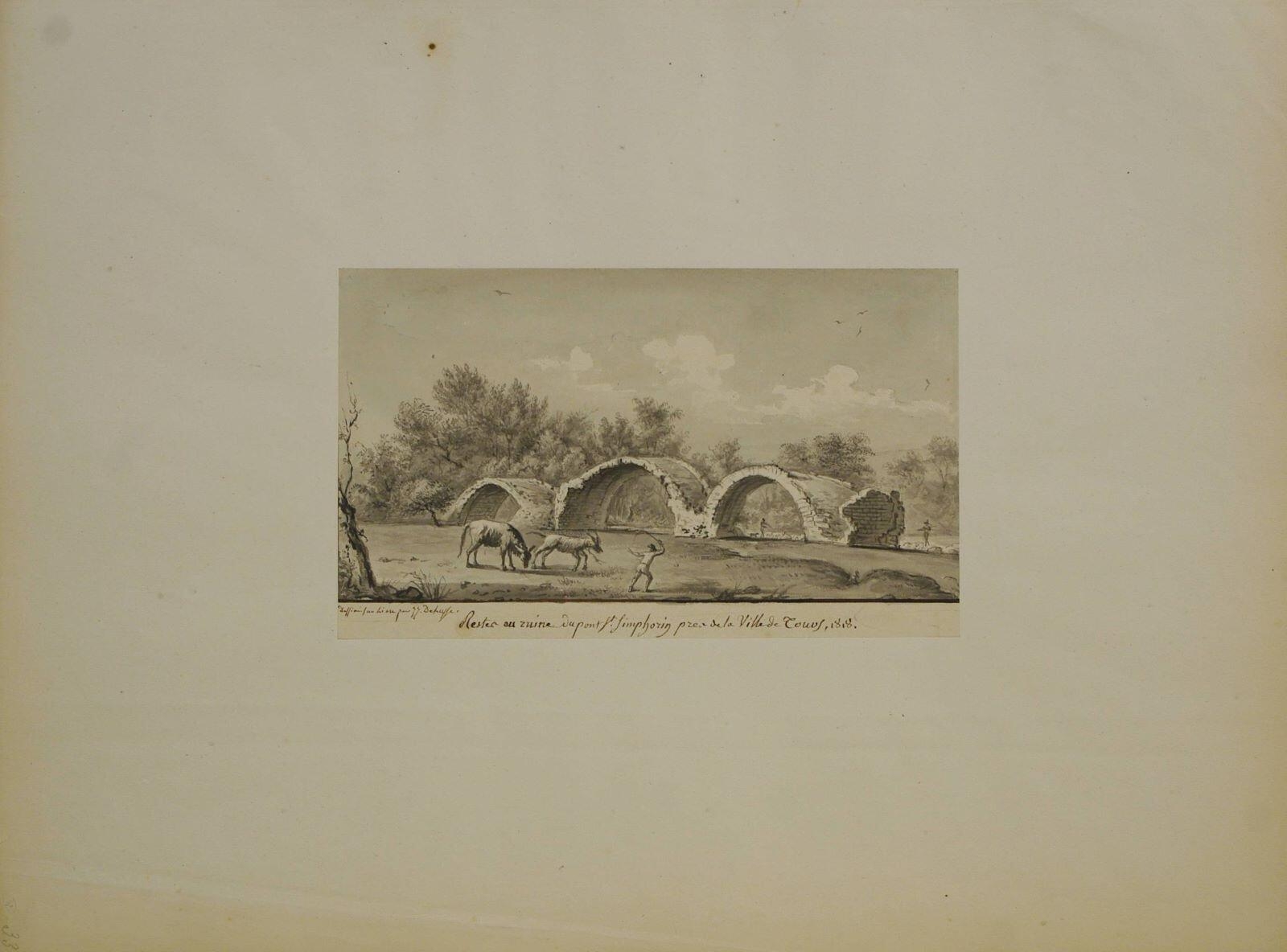 Restes ou ruine du pont St Simphorin pres de la Ville de Tours, 1818 (titre inscrit)
